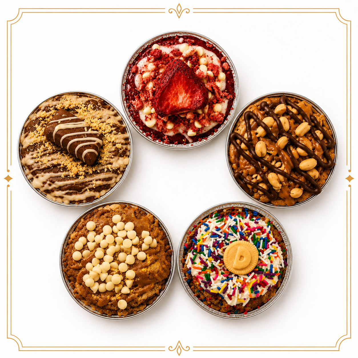5 pack cookie flavours_august cookie drop_deep dish stuffed skillet cookies_cookie gifts_cookie favours