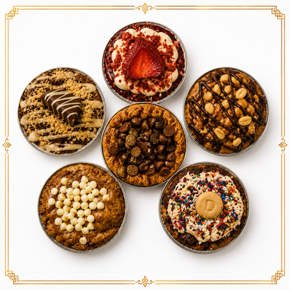 5 pack cookie flavours_august cookie drop_deep dish stuffed skillet cookies_cookie gifts_cookie favours+party favours