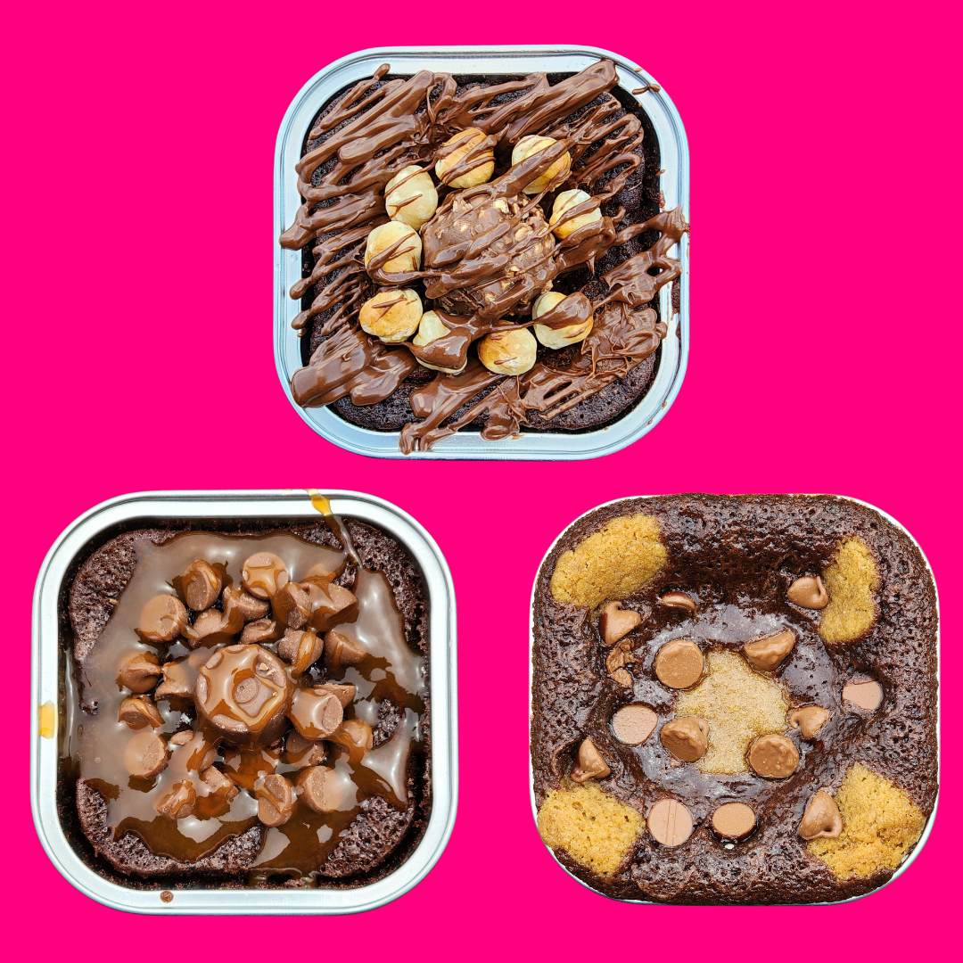 PB stuffed brownie. Nutella brownie. Rolo caramel brownie. Fudgy brownies. SKillet Brownies. SKillet Cookie Company. SHipping across Canada & US.