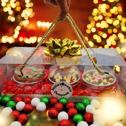 Holiday gift pack skillet cookies. 3 pack. Deep dish stuffed cookies. Black forest. Peppermint. Gingerbread cookies. Skillet cookie company.com. Toronto. Canada wide shipping.